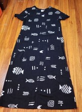 Vintage 90's Donna Linen fish dress Retro classic Made in USA