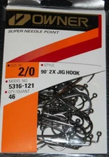OWNER 90° 2X Strong Black Chrome Jig Hooks 5316-121 Size 2/0 - 46 pack for molds