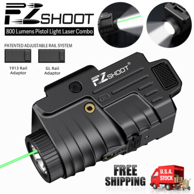 800 Lumens LED Flashlight & Green Laser Sight For 1913 Picatinny & GL Dual Rail 