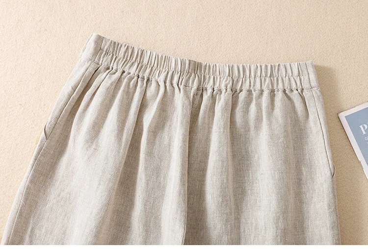 Womens Wide Leg Cotton Linen Pants Casual Loose Trouser Retro Elastic Waist New - Image 4 of 4