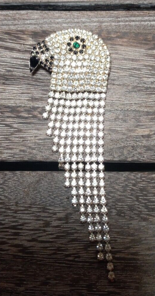 Vintage Unsigned EAGLE BIRD Rhinestone Green Blac… - image 1