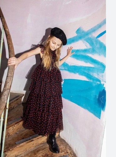 NEW $380 SONIA RYKIEL Lorela Heart Velvet Dotted Tulle Maxi Long Dress - Size 10