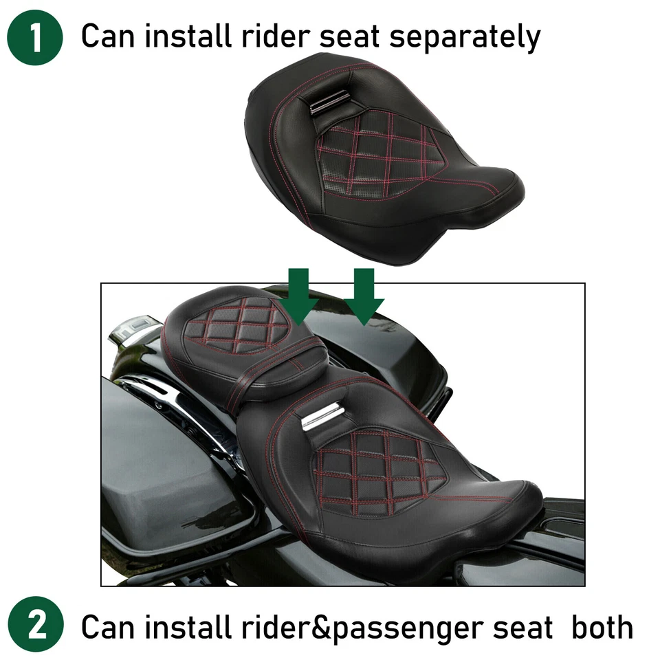 Asiento de pasajero de conductor de bajo perfil dos para Harley Touring Road Glide 2009-2023 Foto 4 de 4