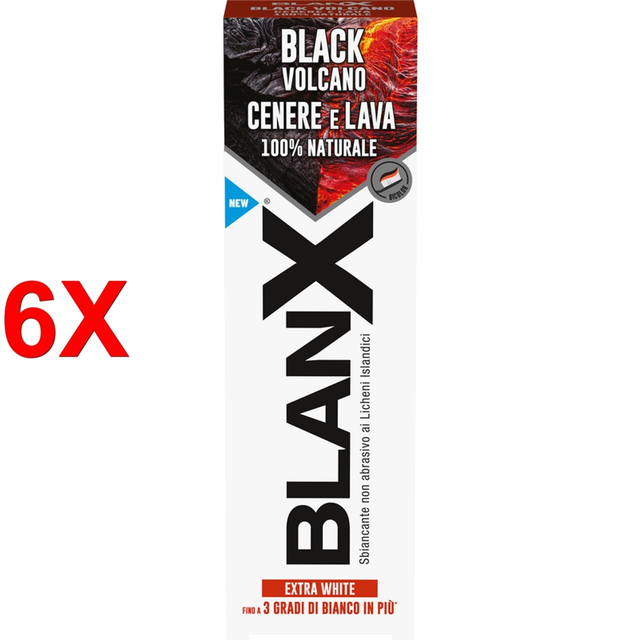 6 X Blanx Dentifricio Black Volcano Cenere E Lava 75 Ml
