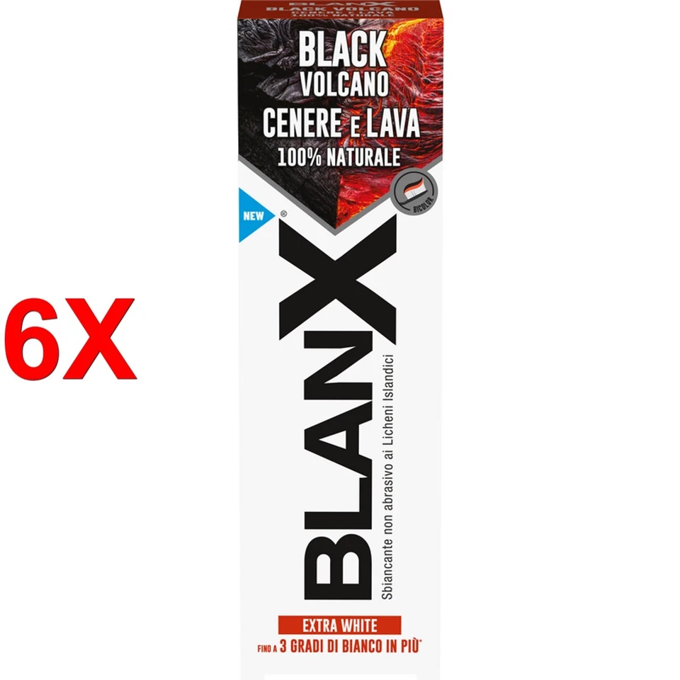 6 X Blanx Dentifricio Black Volcano Cenere E Lava 75 Ml