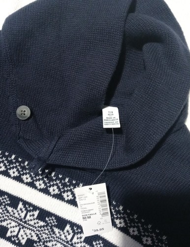 The Childrens Place navy sweater SIZE 7/8 MEDIUM white snowflake pattern NEW - Picture 2 of 5
