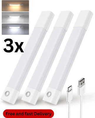 DWEPTU Smart Magnetic Under Cabinet Lighting with Rechargeable Motion Sensor – 3 Pack