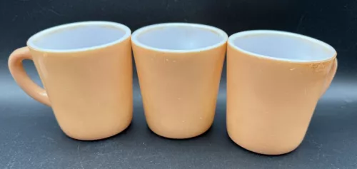 Set Of 3 Vintage Hazel Atlas Light Brown C Handle Milk Glass Coffee Mugs