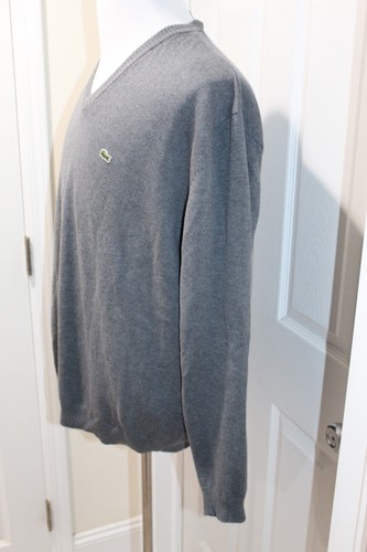LACOSTE Gray Grey Cotton Knit V-Neck Sweater pullover Mens Size 7 2XL - Picture 2 of 6