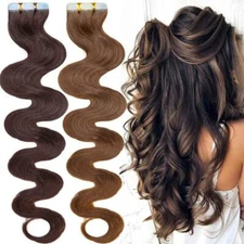 Body Wavy AAAA+ Tape In Remy Human Hair Extensions 20PCS/50G Thick Glue S269
