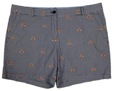 Talbots The Weekend Chino Shorts Navy White Check Embroidered Pockets Womens 16P