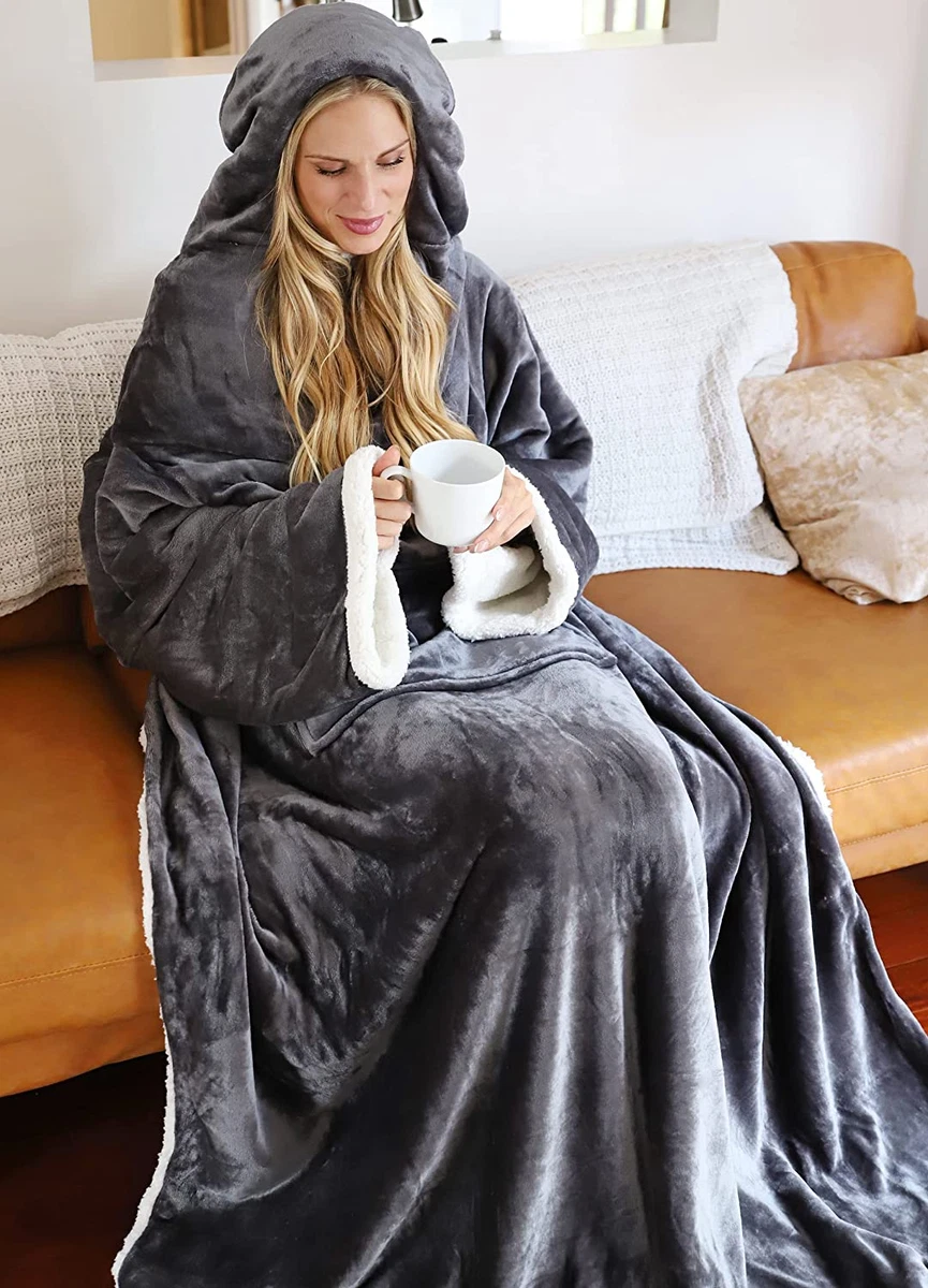 Sherpa Hood Wearable Blanket for Adult Women and Men, Super Soft Comfy Warm  Plus | eBay