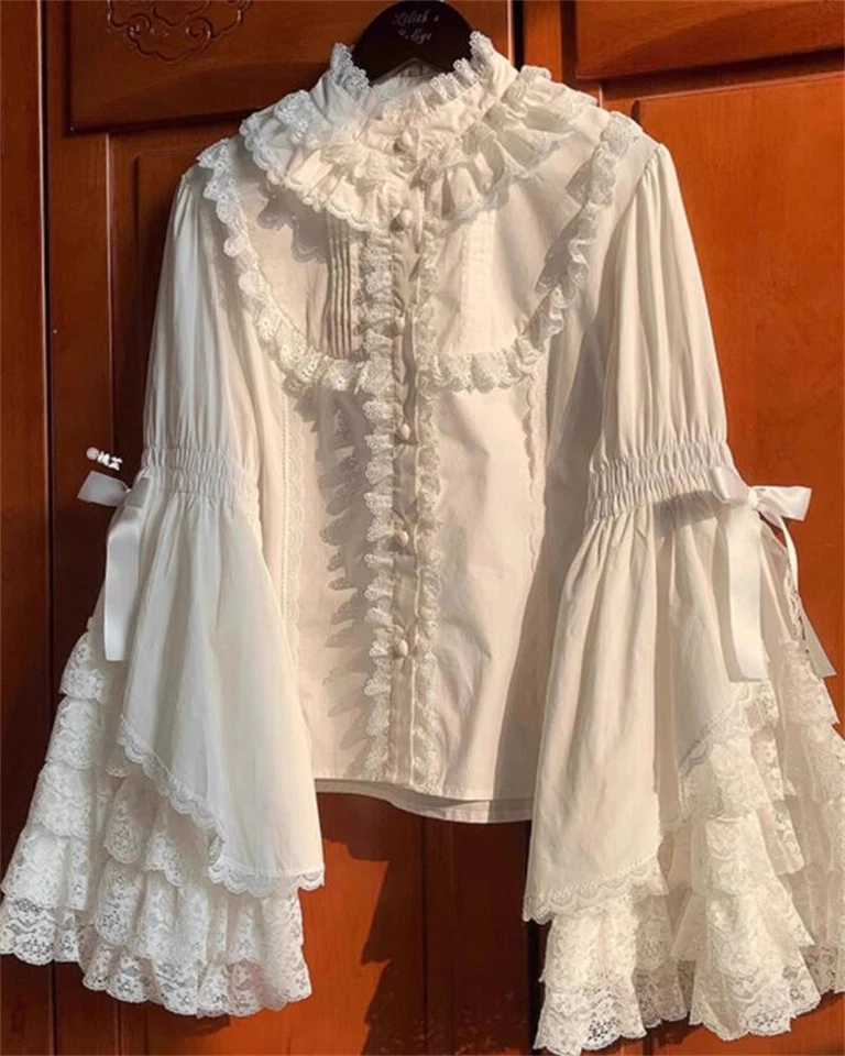 Blusa japonesa mujer Lolita manga larga chifón camisa volante lolita Kawaii Foto 2 de 4