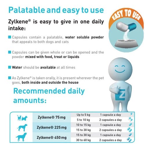 Zylkene Calming Supplement For Small Cats & Dogs 0-10kg (Blue) 75mg - 30 Capsule - Picture 5 of 5