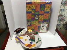 Sango Sweet Shoppe Christmas Sue Zipkin Snowman Chip Dip Plate Tray 0921-210