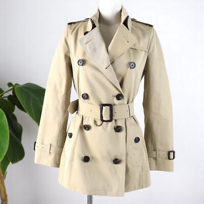 Burberry Trench Coat Kensington Short Nova Check Cotton Beige Size