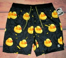 MENS NEFF RUBBER DUCK BLACK DRAWSTRING HOT TUB SWIM BOARD SHORTS SIZE S
