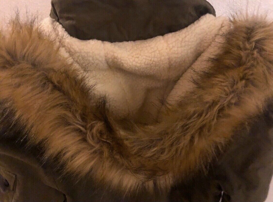 BERSHKA Dark Green Winter Jacket MilitaryLook Fake Fur M Canada 
