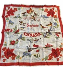 Vintage Songbirds  Flowers of Canada Scarf Bird Kerchief Square Made in Italy