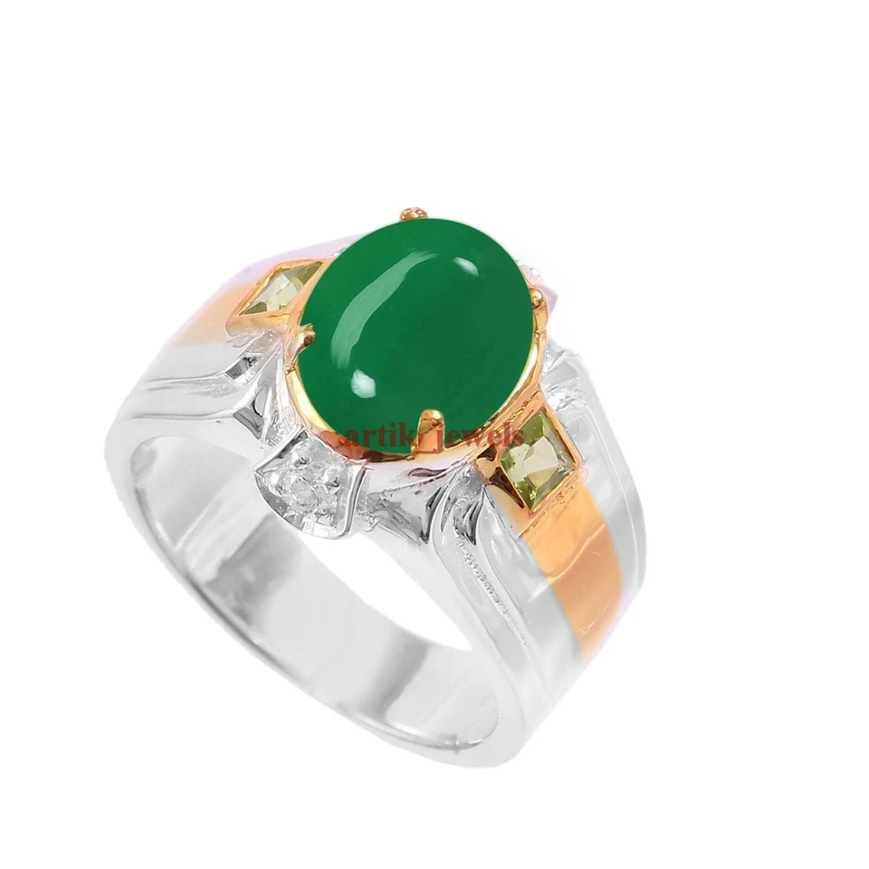 Anillo De Hombre De Ónix Verde Natural Y Peridoto Con Plata De Ley 925 #5868 - Imagen 3 de 4