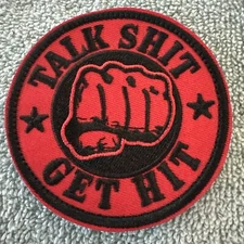 TALKSHIT GET HIT 3x3 Embroidered Morale Patch Hook Backing Brand New