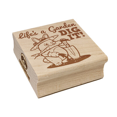 Life's A Garden Dig It Rabbit Square Rubber Stamp for Stamping Crafting