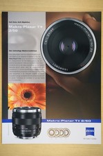 Scheda tecnica Carl Zeiss macro planare T* 2/50 depliant ZE ZF.2 ZF ZK / 2 varianti