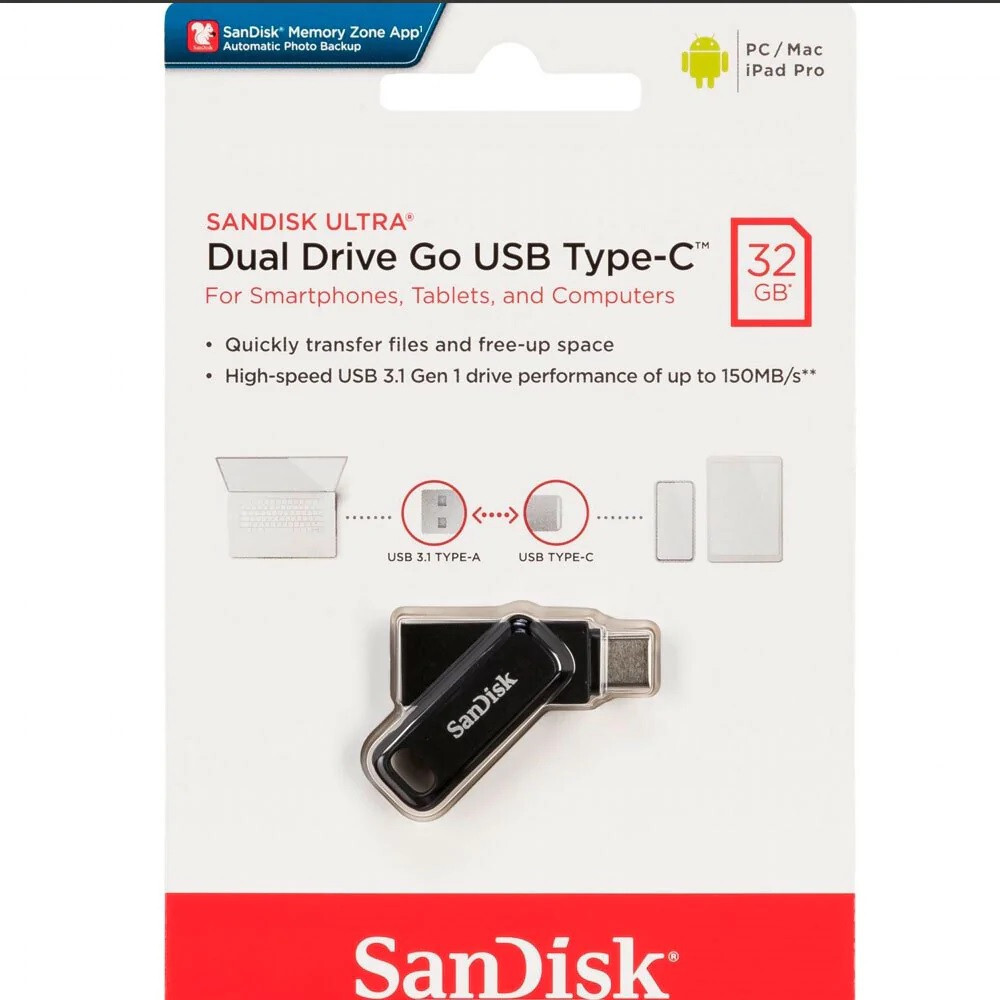 NEW SanDisk 32GB Ultra Dual Drive Go USB Type-C Flash Memory Phone Tablet