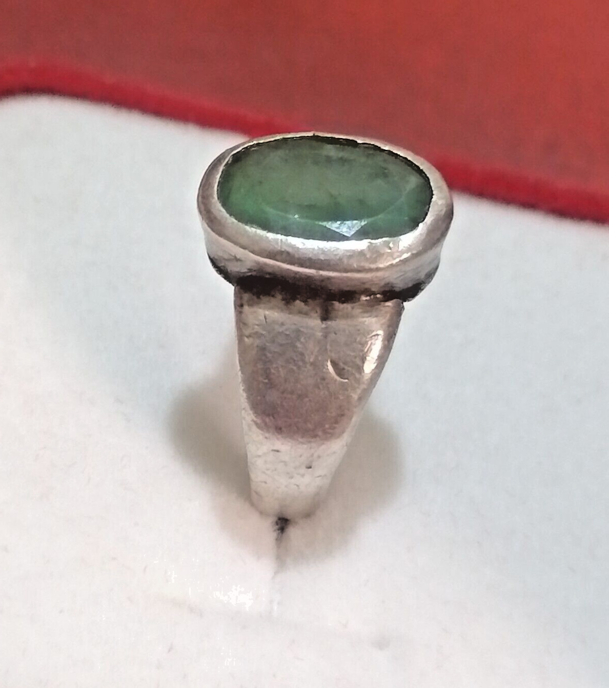 Exquisite Green Emerald Handmade Solid Silver Rin… - image 3