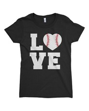 Love Baseball or Softball Heart Girls Fitted T-Shirt Player Athlete Gift