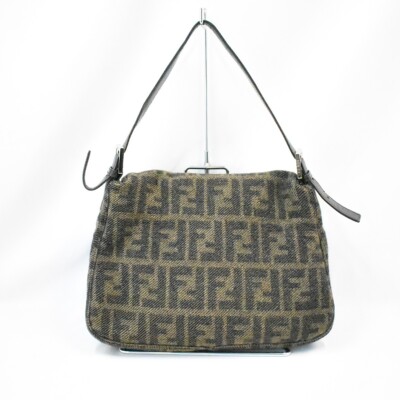 FENDI Zucca Mamma Baguette Shoulder Bag Canvas Leather Brown 3643J