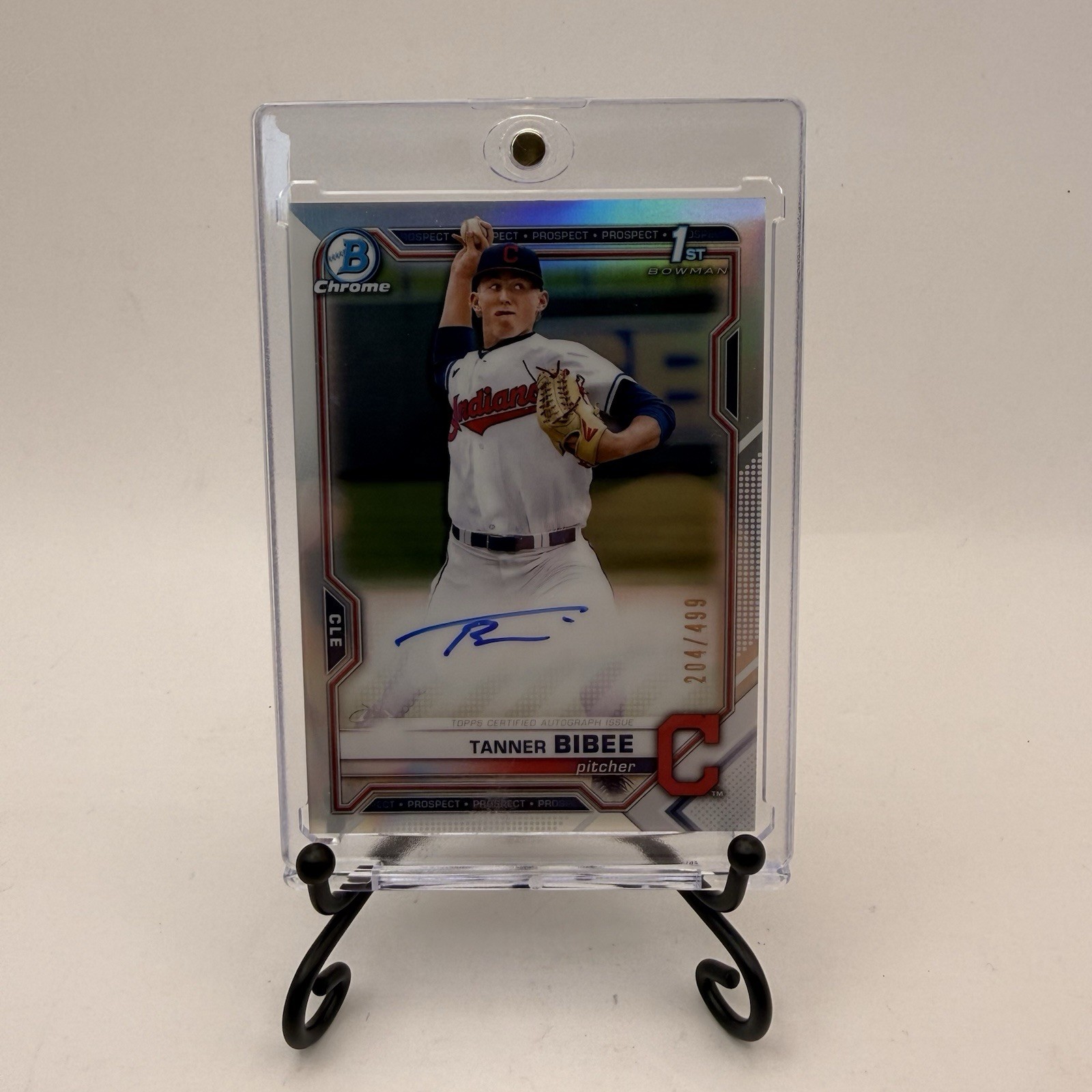 Tanner Bibee 2021 1st Bowman Chrome AUTO Prospect REFRACTOR 204/499 RC CDA-TB1