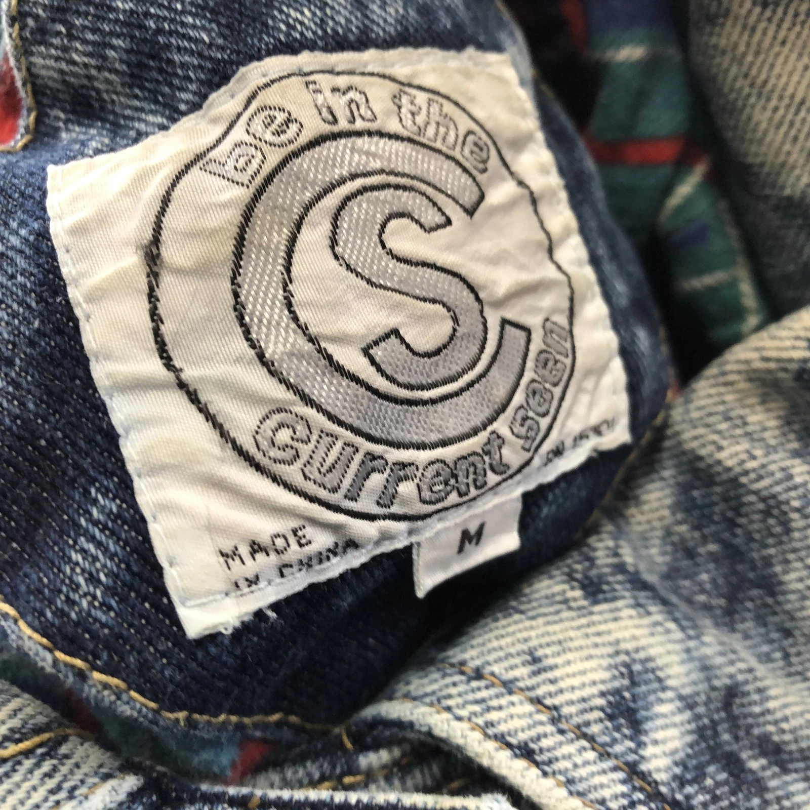 Vintage Current Seen Jacket Mens Medium Blue Denim Acid Wash Military Lined - product detail image 8