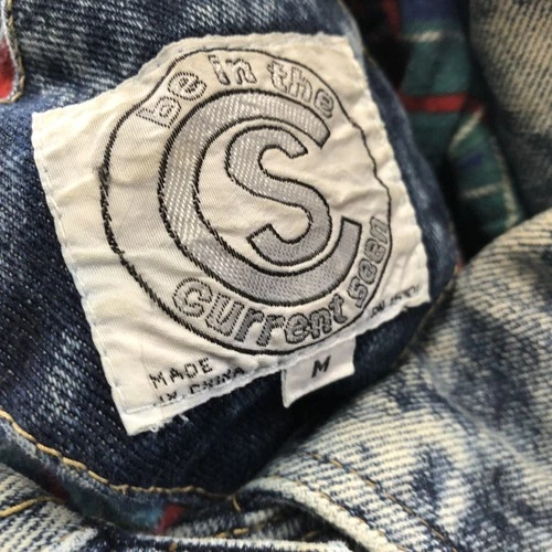 Vintage Current Seen Jacket Mens Medium Blue Denim Acid Wash Military Lined image 8