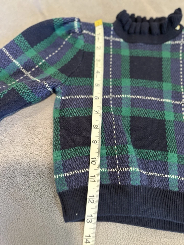 Janie and Jack girls Sz:6 Blue Green Plaid Ruffle Collar Holiday Winter Sweater - Image 4 of 4