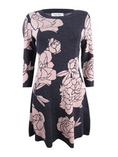 Calvin Klein Women's Floral-Print Fit & Flare Sweater Dress