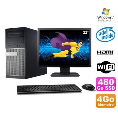 Pack PC tour DELL 3010 MT G2020 Gravierer 4Go 480Go SSD HDMI Wifi W7+Schirm 22 ''