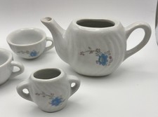 Vintage Children  s Tea Set Blue Spring Flower Set Wavy Cups