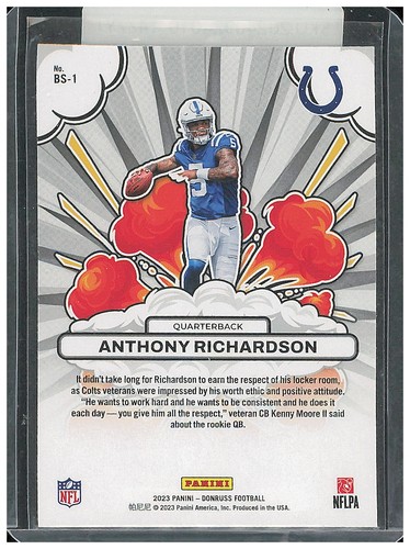 2023 Panini FOOTBALL Anthony Richardson Bomb Squad RC #BS-1 - Picture 2 of 2