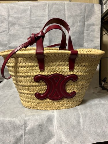 CELINE Teen Classic Panier Raffia Leather Bag Natural