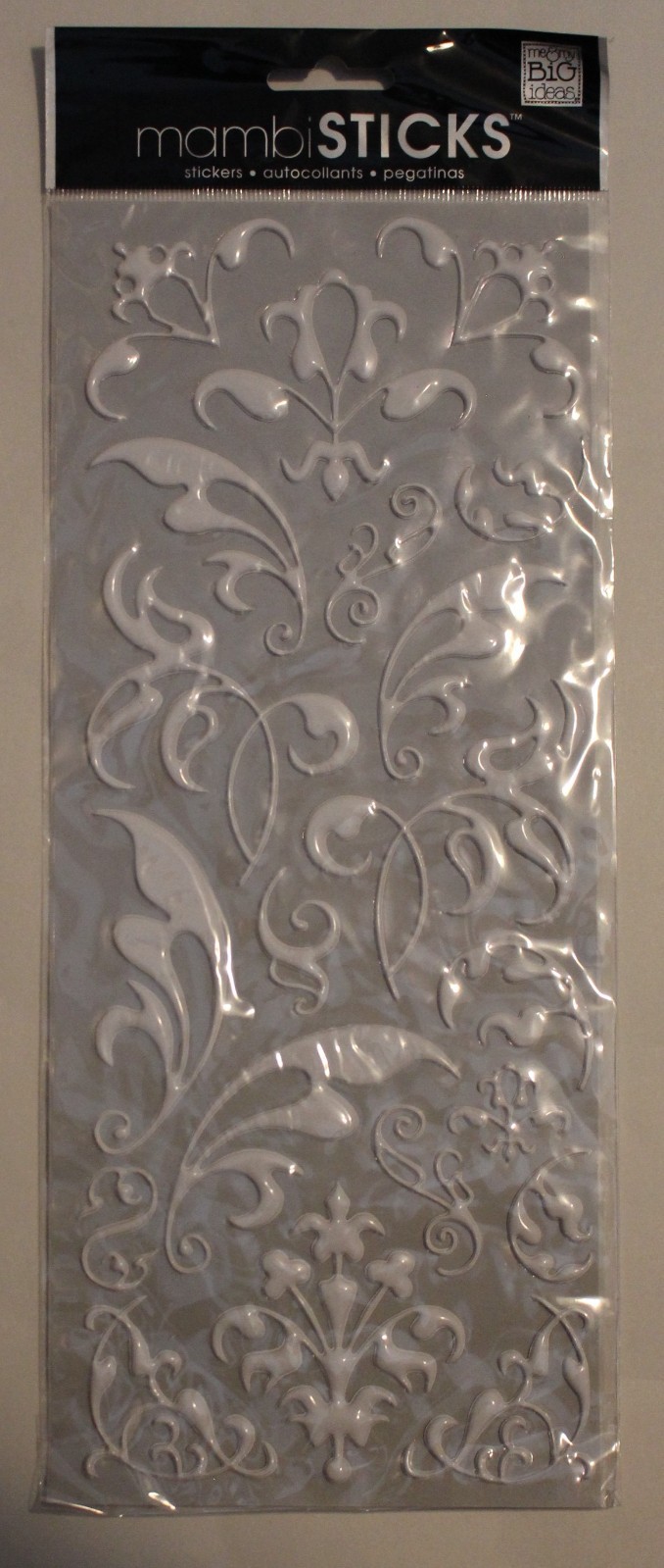 New Dimensional Mambi white puffy flourishes decorative scrapbook stickers