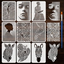 FINGERINSPIRE 9 Pcs Stripes Art Painting Stencil with Brush 8.3 x 11.7 inches