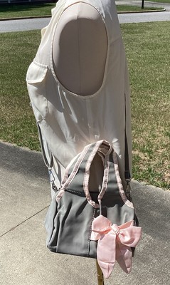 Chic Sweet Style Handbag & Crossbody Bag With Big Bow Gray & Pink