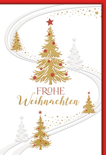 Weihnachten GrußKarte Mit Umschlag Schneepiste Goldene BäUme-image