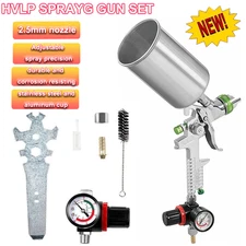 2.5mm HVLP Gravity Feed SPRAY GUN Kit W/Regulator Auto Paint Primer Metal Flake.