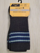 Carhartt Men's Classic Midweight Stripe Crew Socks 2-Pair Size-XL (12-14.5)