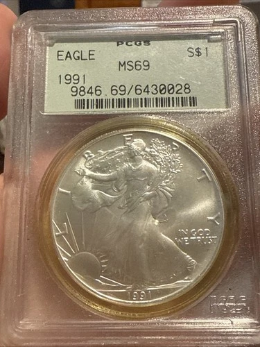 1991 OGH American Silver Eagle $1 - PCGS MS69 - Old Green Holder PQ!