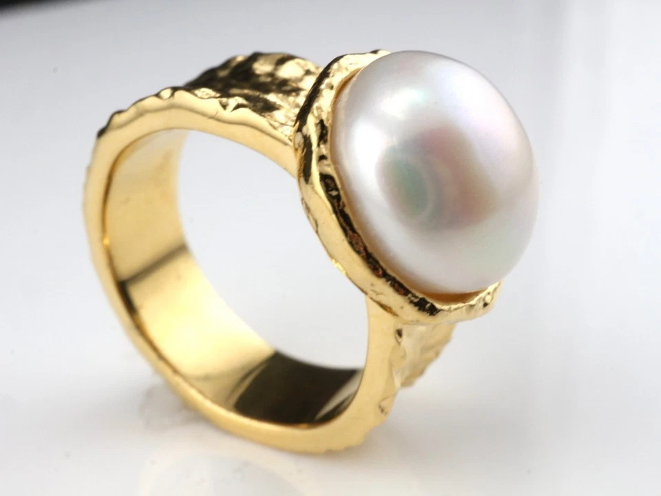 GJ69 * HARRY IVENS EDELSTEIN RING (19/59) MABE PERLE RUND EDEL 925er SILBER/VG - Bild 2 von 4