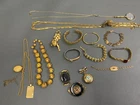 Vintage Estate Costume Jewelry Lot 15 Gold Tone Enamel Cameo Carnelian Intaglio