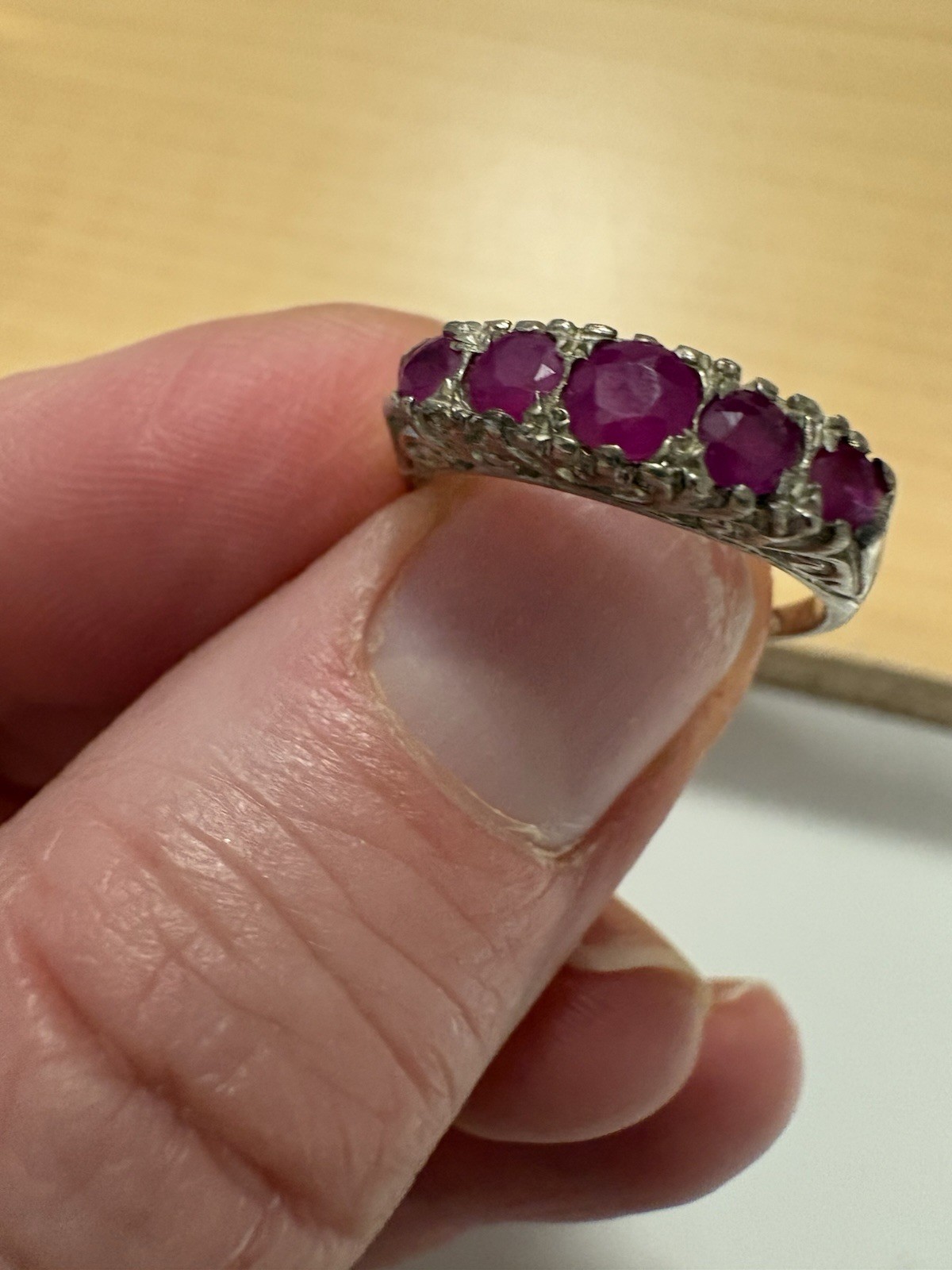 Five Stone Ruby Ring White Gold - image 1